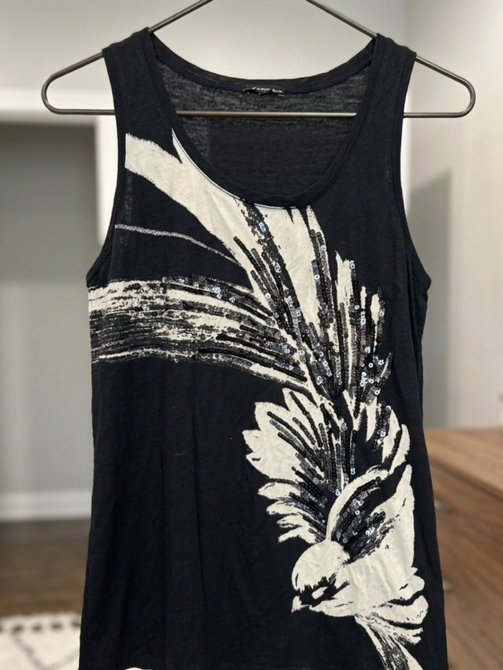 Express Black Tank with sequined feathered  Bird women’s size small